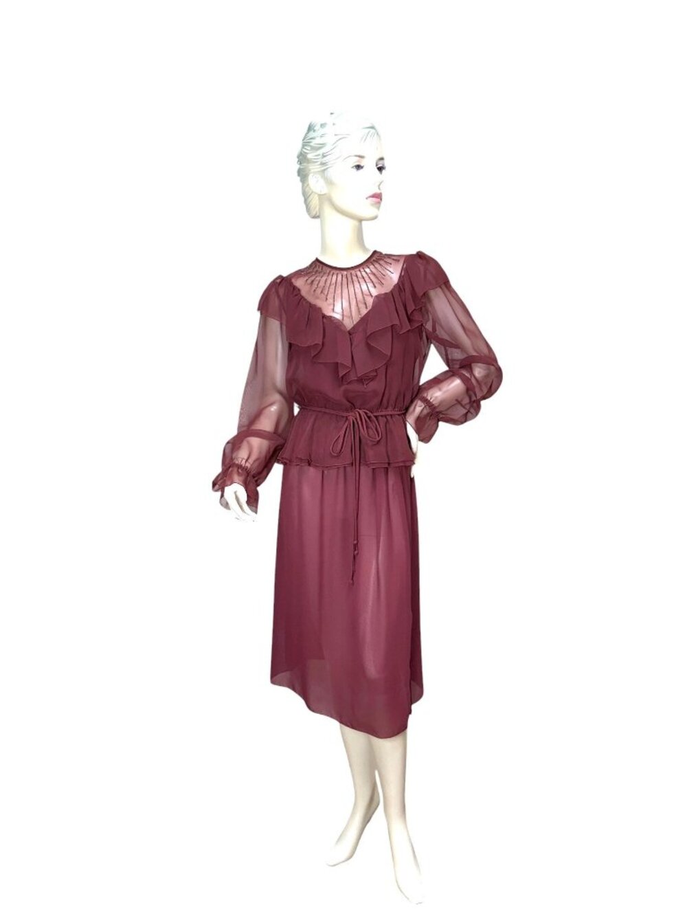 1970s/80s slip dress with sheer ruffled jacket by Norman Berg for Denise Fashion
